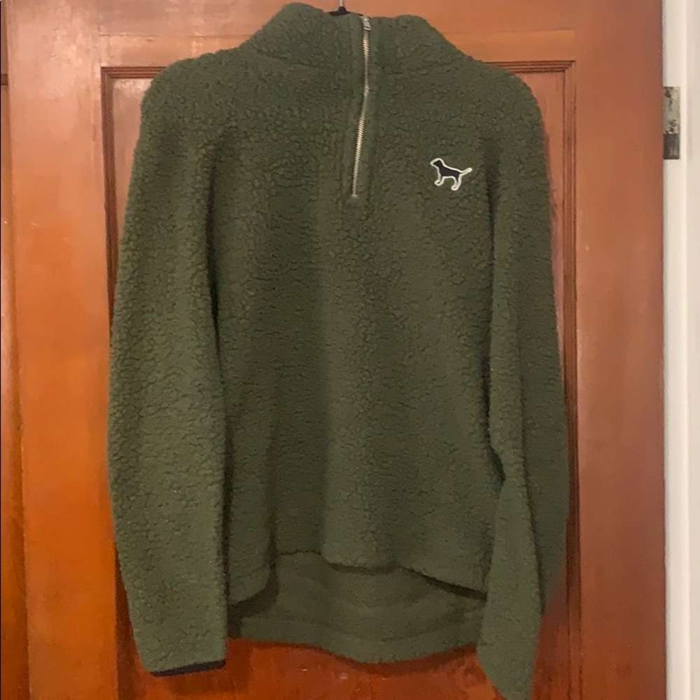 Pink Quarter Zip sweater olive green